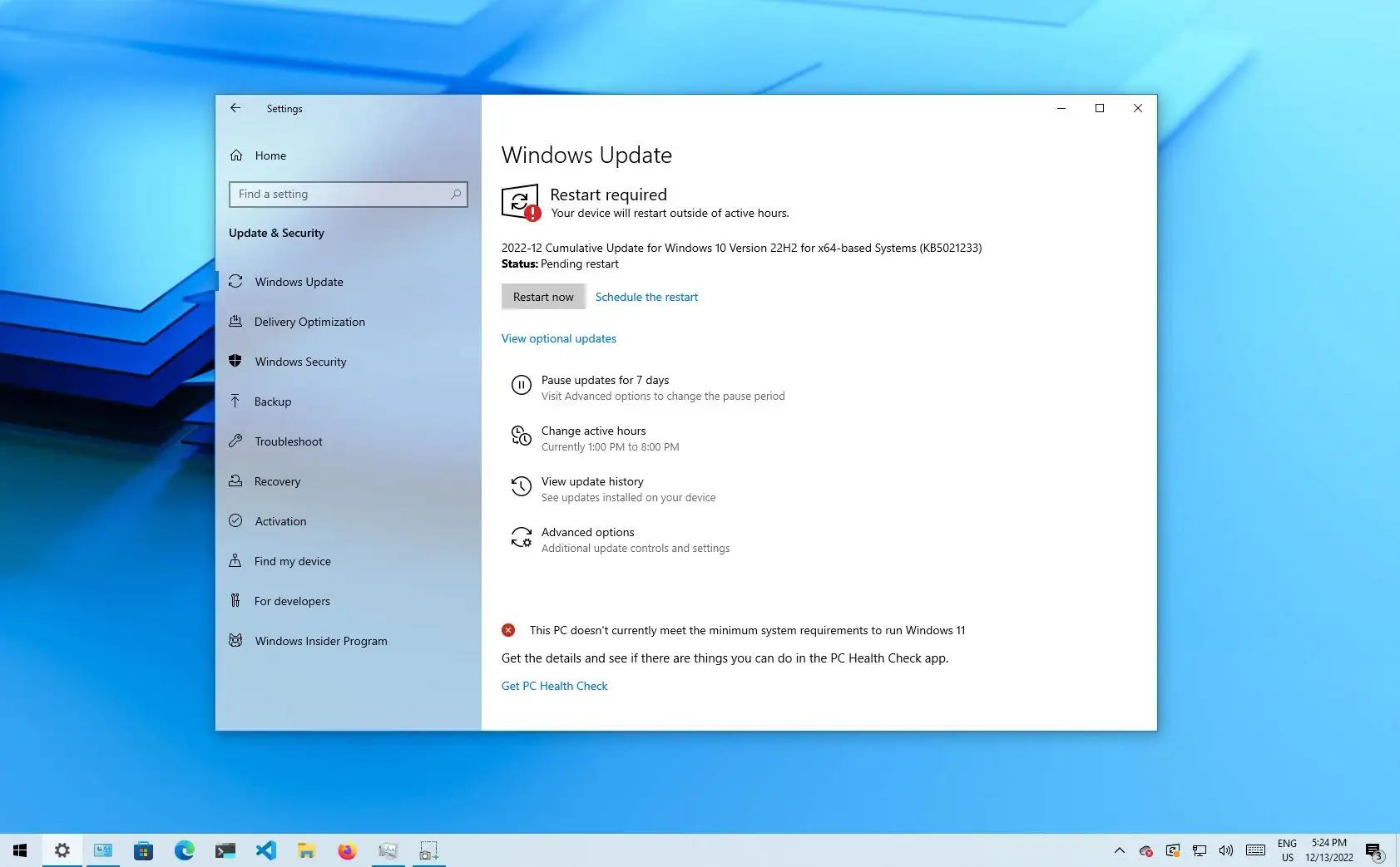 适用于22H2/21H2/21H1的Windows 10 Build 19045.2364(KB5021233)12月累积补丁发布!